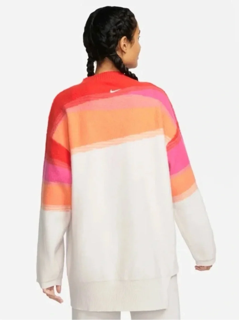 Nike Yoga small Colorblock Crewneck Sweater in White, Pink, Orange & Red